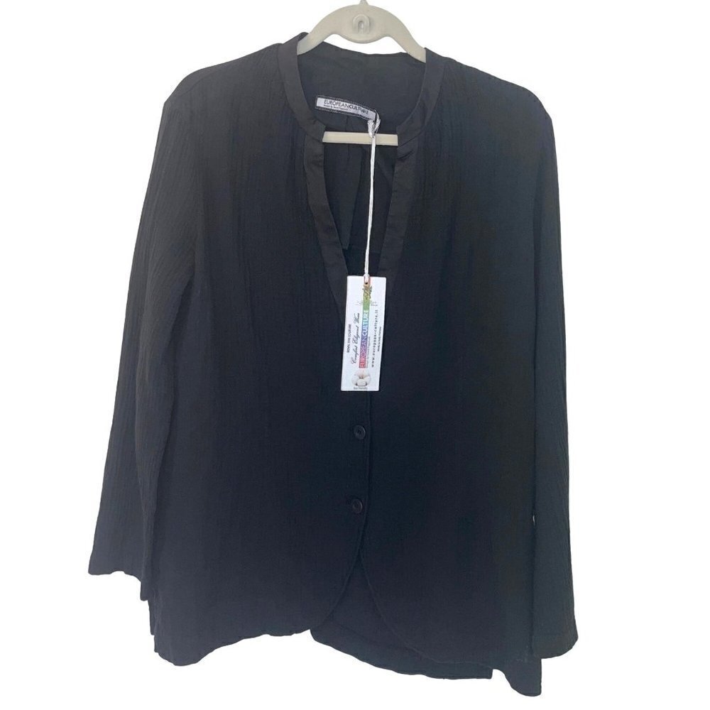 European Culture Womens Jacket Black Size XL Cotton Spandex Made In Italy New